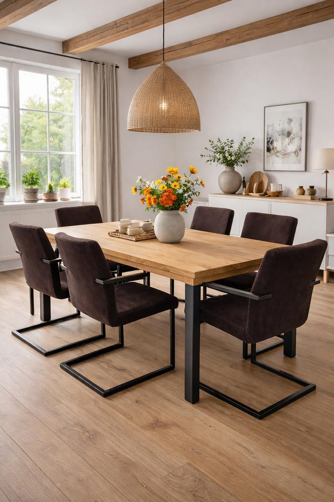 Eetkamerstoelen (6stuks), Maison & Meubles, Chaises, Utilisé, Cinq, Six Chaises ou plus, Tissus, Brun, Enlèvement