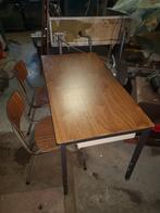 Schooltafel bureau. 2 persoon. Stoelen. Hoogte regeling., Ophalen, In hoogte verstelbaar, Gebruikt, Bureau