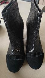 Zwarte dames glitter enkellaarsjes met strikdetail – maat 37, Ophalen, Zo goed als nieuw, Zwart