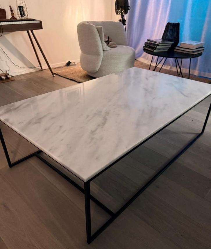 Wit Marmeren Salontafel, Huis en Inrichting, Tafels | Salontafels, Zo goed als nieuw, Rechthoekig, Ophalen