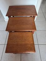 Set van 3 instalbare eiken bijzettafels., Huis en Inrichting, Tafels | Bijzettafels, 45 tot 60 cm, Minder dan 55 cm, Rustiek, Ophalen of Verzenden