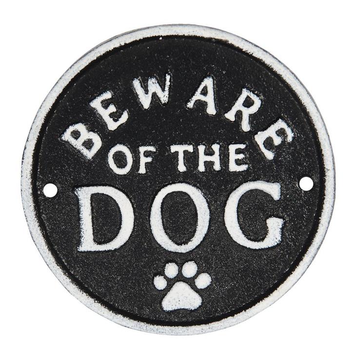 Tekstbord - Beware of the Dog - rond Landelijk gietijzer, Huis en Inrichting, Woonaccessoires | Tekstborden en Spreuken, Nieuw