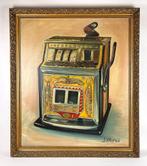Framed J. Krivine Painting of Watling Treasury Slot Machine, Antiek en Kunst, Ophalen
