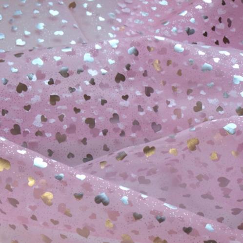 5432) 150x100cm organza rose avec coeur argent, Hobby & Loisirs créatifs, Tissus & Chiffons, Neuf, Polyester, 120 cm ou plus, 30 à 200 cm
