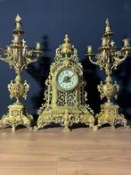 Antieke Franse Bronzen Regency-stijl Pendule + kandelaren, Ophalen of Verzenden