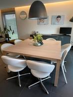 Massief eiken white wash eettafel, Ophalen, Zo goed als nieuw, Vijf personen of meer, Eikenhout