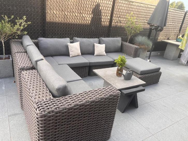 loungeset met kussens 3 wicker, Tuin en Terras, Tuinsets en Loungesets, Gebruikt, Loungeset, Wicker, 8 zitplaatsen, Bank, Ophalen