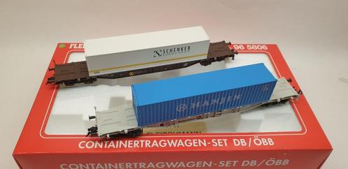 Fleischmann 98 5806 DB/ÖBB Containerwagens Schenker / Hanjin, Hobby & Loisirs créatifs, Trains miniatures | HO, Comme neuf, Wagon