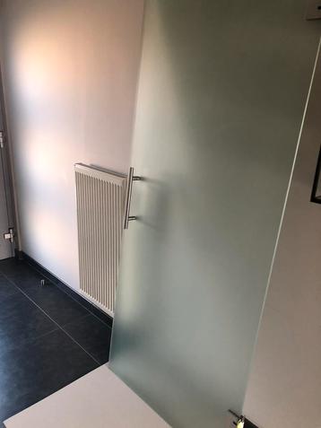 Deur in melkglas met scharnieren, Doe-het-zelf en Bouw, Deuren en Vliegenramen, Ophalen, Gebruikt, 80 tot 100 cm, Binnendeur