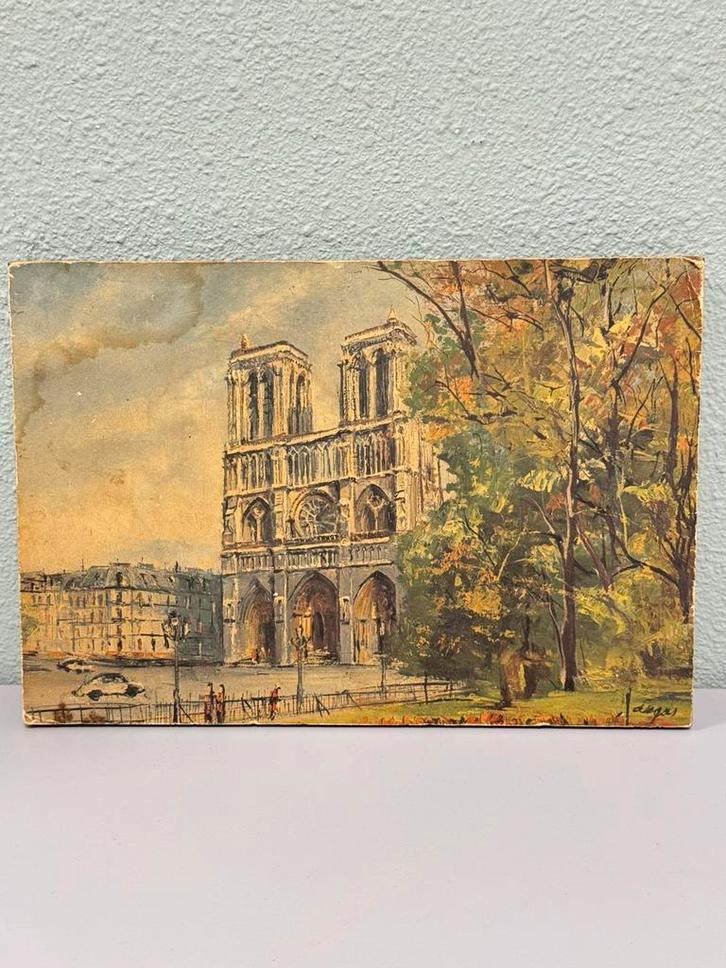 Print Notre Dame Kathedraal Parijs Kerk Frankrijk op Hout vt, Verzamelen, Foto's en Prenten, Gebouw, Ophalen of Verzenden