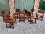 8 oude vol eiken / lederen stoelen, Huis en Inrichting, Ophalen of Verzenden, Gebruikt