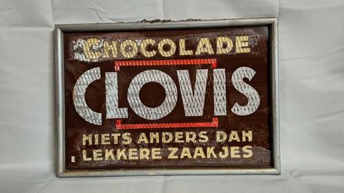 Oude glas reclame Chocolade Clovis Pepinster, Verzamelen, Merken en Reclamevoorwerpen, Gebruikt, Reclamebord, Ophalen of Verzenden