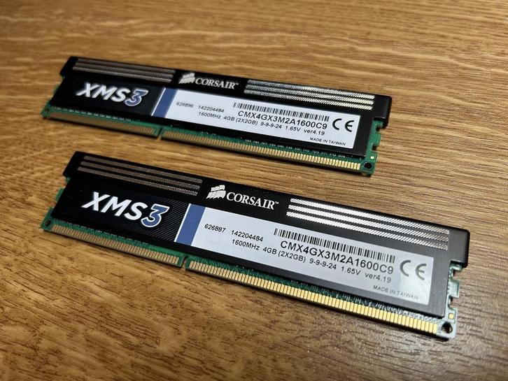 DDR3 RAM Corsair XMS3 4GB (2x 2GB) CMX4GX3M2A1600C9 1600Mhz, Computers en Software, RAM geheugen, Refurbished, Desktop, 4 GB, DDR3