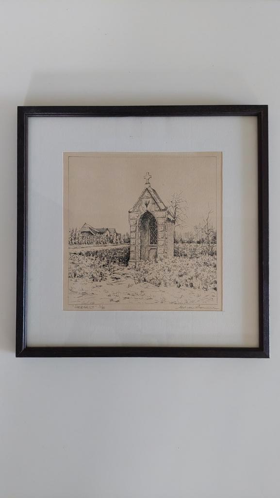 Pentekening in beperkte oplage - Kapelleke Herselt, Antiek en Kunst, Kunst | Tekeningen en Fotografie, Ophalen of Verzenden