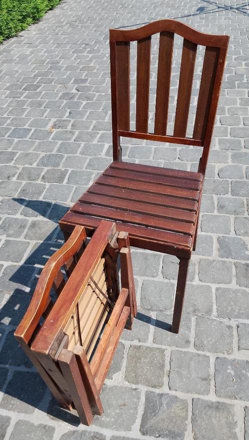 STOEL VINTAGE 2 STUKS KLAPSTOELEN, Huis en Inrichting, Stoelen, Gebruikt, Hout, Metaal, Bruin, Ophalen