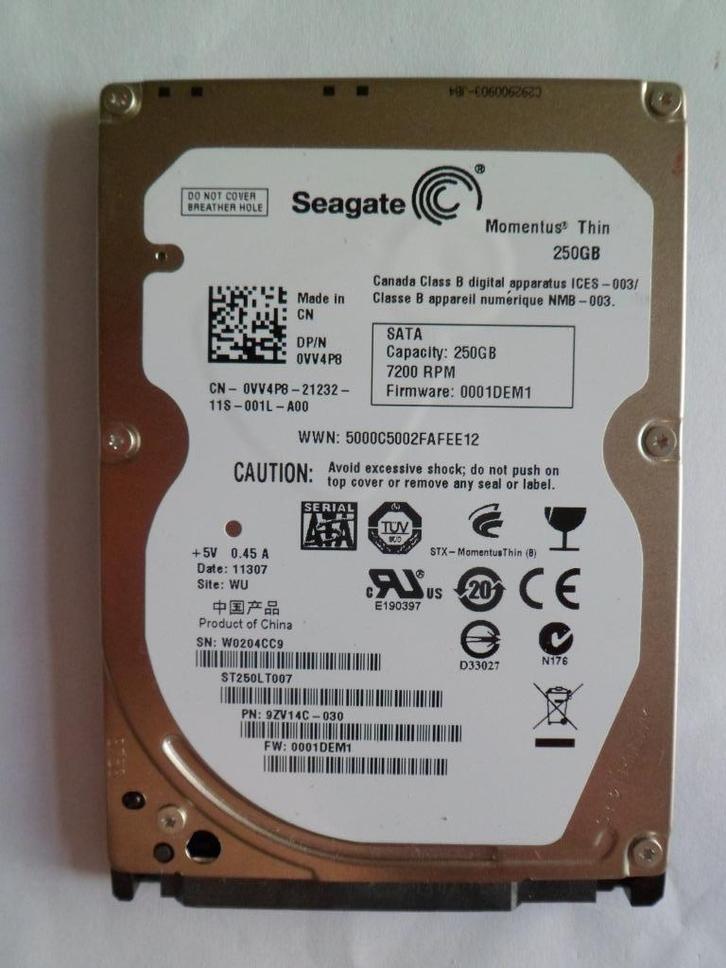 Harde Schijf Seagate 250GB, 16MB Cache, 2.5Inch, 7200RPM, Computers en Software, Harde schijven, Zo goed als nieuw, Intern, HDD