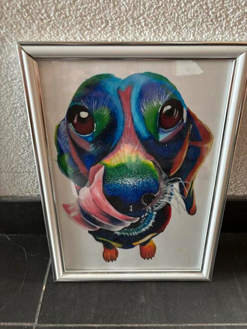 Kleurrijke schildering hond., Antiquités & Art, Art | Peinture | Moderne, Enlèvement