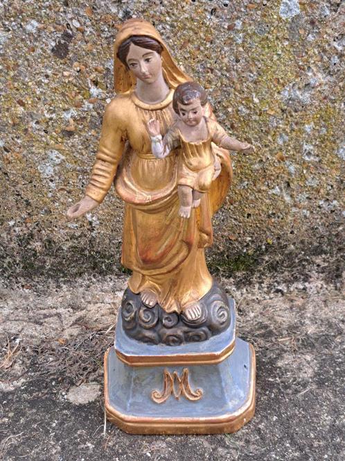 Antiek Terracotta Beeld van Maria met Kind, Antiek en Kunst, Antiek | Religieuze voorwerpen, Ophalen of Verzenden