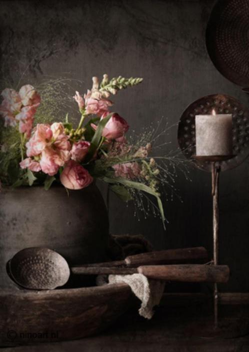 Decoboard bloemen met zeef en kandelaar, Huis en Inrichting, Woonaccessoires | Wanddecoraties, Nieuw, Ophalen of Verzenden