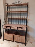 Metalen wandrek met leggers en lades in gevlochten riet, Neuf, 25 à 50 cm, Moins de 150 cm, Avec tablette(s)