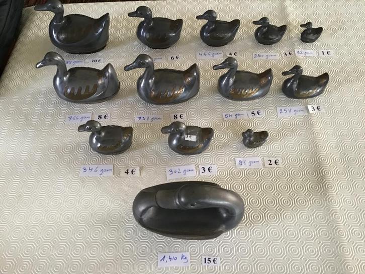 4 verschillende sets eenden beelden in tin of lood, Antiek en Kunst, Antiek | Tin, Ophalen of Verzenden