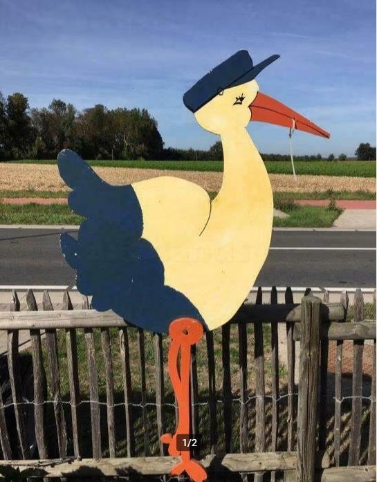 Te huur: grote ooievaar geboortebord 5€/week, Kinderen en Baby's, Kraamcadeaus en Geboorteborden, Zo goed als nieuw, Geboortebord