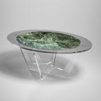 Hac Oval Design Koffietafel – Marmeren Blad & Plexi Nieuw, Ophalen, Overige materialen, Modern design, 50 tot 100 cm
