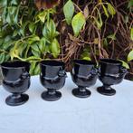 4 coquetiers de poule vintage français en opaline noire Lumi, Enlèvement ou Envoi