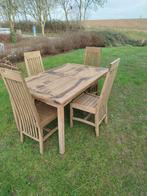 Massieve teakhouten tafel met 4 stoelen, Tuin en Terras, Ophalen of Verzenden