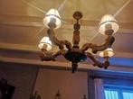 kloonluchter in hout met 5 armen en lichtpunten, Huis en Inrichting, Lampen | Kroonluchters, Ophalen, Gebruikt, Hout