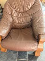 2 bruine leren fauteuils, Huis en Inrichting, Fauteuils, Gebruikt, 100 tot 125 cm, Leer, Ophalen of Verzenden