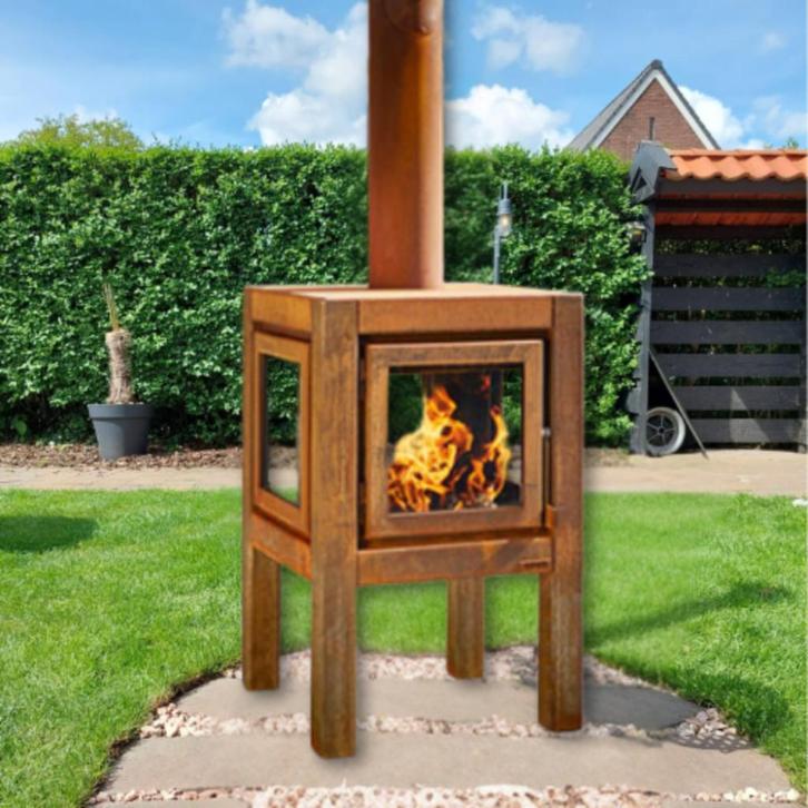 Buitenkachel Quaruba L Cortenstaal en zwart, Tuin en Terras, Tuinhaarden, Nieuw, Ophalen of Verzenden