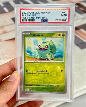 2024 POKEMON MEW EN BULBASAUR 151 Mini Tins PSA-9 001/165 beschikbaar voor biedingen