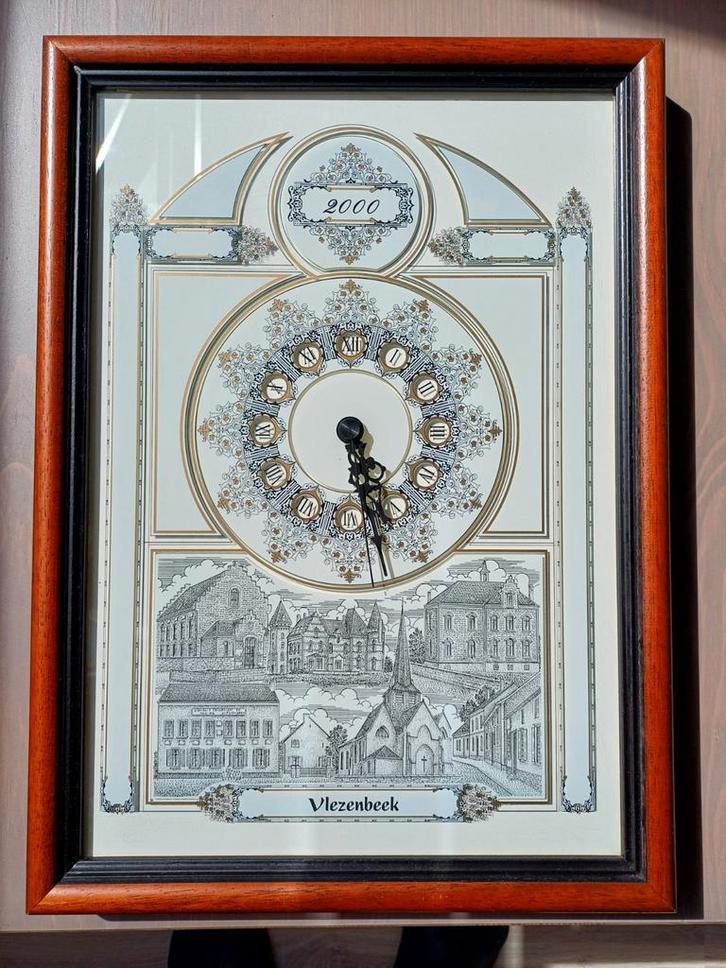 Glasgravure - vlezenbeek - klok - gouden randen, Antiek en Kunst, Kunst | Etsen en Gravures, Ophalen of Verzenden