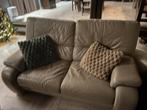 Beige, lederen salon, Huis en Inrichting, Ophalen, Gebruikt, Leer, Rechte bank