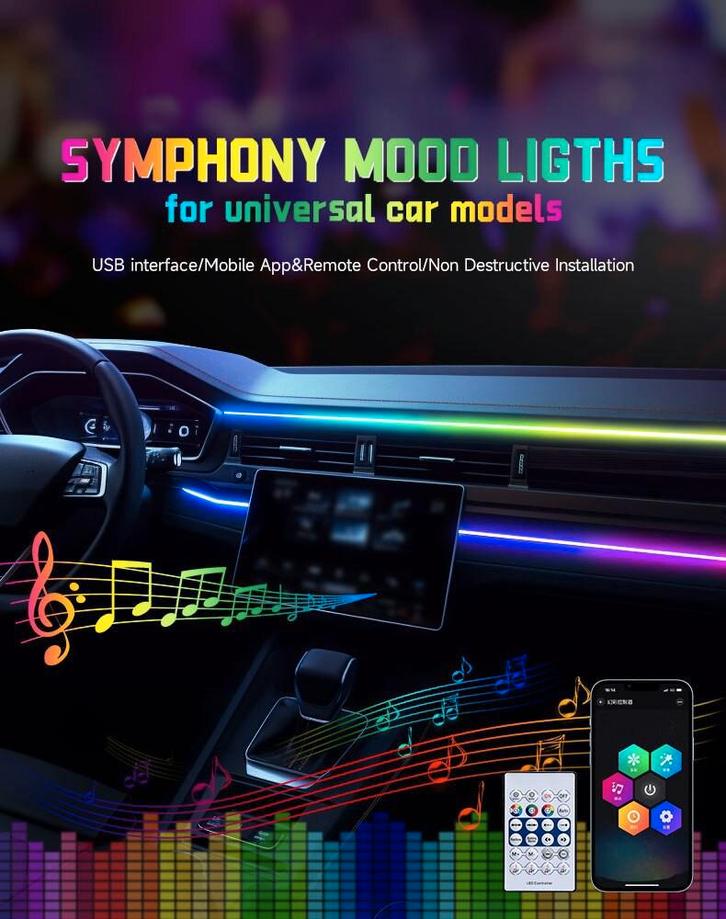 Auto led verlichting 64 kleuren usb 110 CM acryl ledstrip, Auto-onderdelen, Verlichting, Nieuw, Ophalen of Verzenden