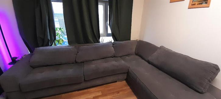 Sofa bruin grijs stoffen hoekzetel 3 x 2.1 x 1.1 m, Huis en Inrichting, Zetels | Complete zithoeken, Gebruikt, Stof, Ophalen