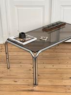 Table basse vintage - chrome et verre fumé, Ophalen, Zo goed als nieuw