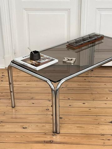 Table basse vintage - chrome et verre fumé, Enlèvement, Comme neuf