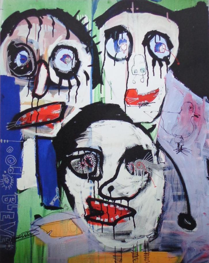 PAUL INDREK KOSTABI / FIGURATIE / KLEURGICLEE / 61x49cm SIG, Antiek en Kunst, Kunst | Litho's en Zeefdrukken, Ophalen of Verzenden