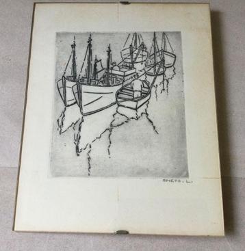 Zeebrugge grafiek van Léon Smets (1895-1980) apart ingelijst
