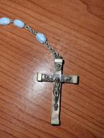 Kruisrozenkrans + klein medaillon Marie lichtblauwe kralen, Verzamelen, Religie, Ophalen of Verzenden, Gebruikt, Sieraad, Christendom | Katholiek