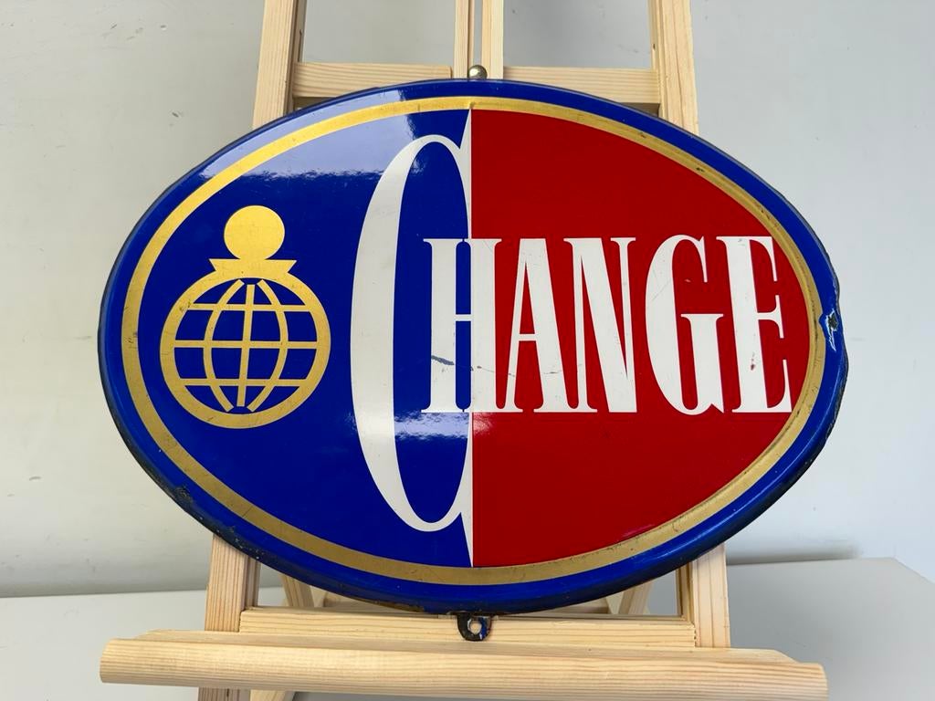 Change emaille reclamebord, Ophalen of Verzenden, Gebruikt, Reclamebord