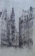 HENRI MORTIAUX / RUE A BRUXELLES / ZW-W ETS / 28x20cm / SIG, Antiek en Kunst, Kunst | Etsen en Gravures, Ophalen of Verzenden