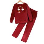 2 delige zachte fluffy set wijnrood regenboog (90) 86, Kinderen en Baby's, Babykleding | Maat 86, Ophalen of Verzenden