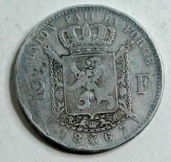 Av Pces B KM#30.1  " 2 FRANCS LEOP. II " DE 1867 SANS CROIX, Timbres & Monnaies, Monnaies | Belgique, Monnaie en vrac, Argent