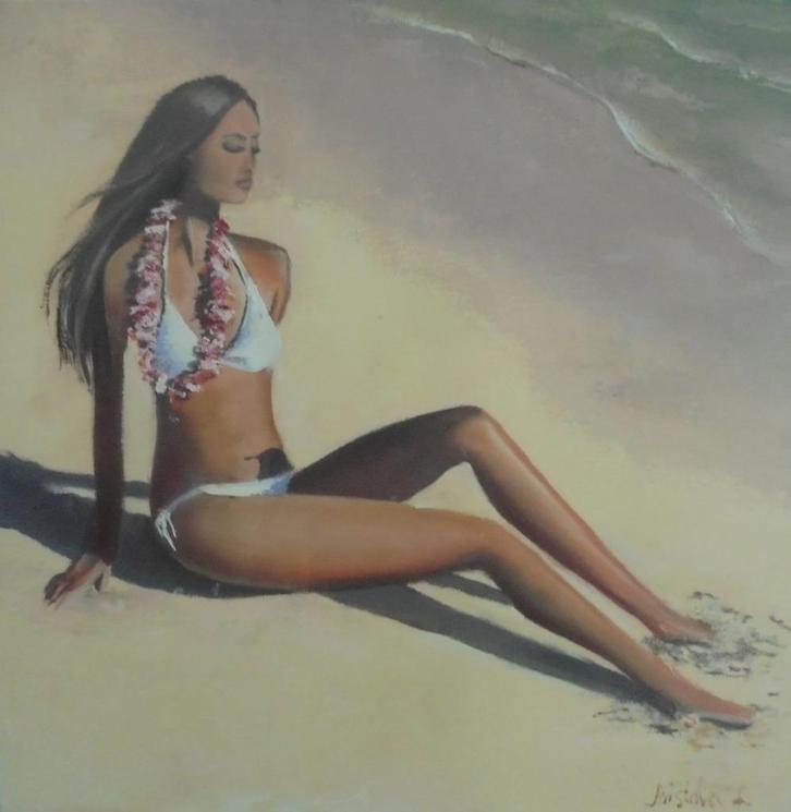 olieschilderij Hawaii (50x50x4cm dikte) 3D, Antiek en Kunst, Kunst | Schilderijen | Klassiek, Ophalen of Verzenden