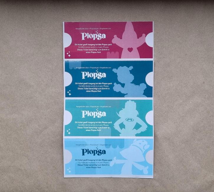 Vouchers / tickets voor toegang tot een park van Plopsa, Tickets en Kaartjes, Kortingen en Cadeaubonnen, Drie personen of meer