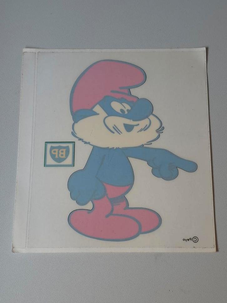 Grand autocollant Grand Schtroumpf BP, Verzamelen, Smurfen, Zo goed als nieuw, Overige typen, Grote Smurf, Verzenden