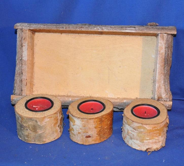 plateau + 3 bougeoirs  de table réalisation en bois, Maison & Meubles, Accessoires pour la Maison | Bougeoirs & Bougies, Utilisé